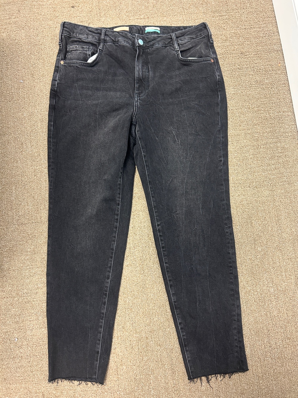 Pilcro by Anthropologie Black High Rise Straight Leg Raw Hem Jeans Women